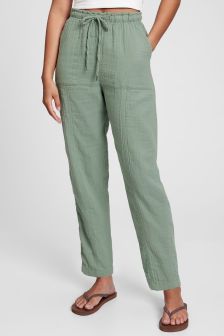 Crinkle Gauze High Rise Pull-On Trousers
