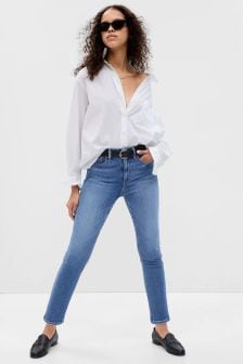 High Rise Vintage Slim Jeans With Washwell