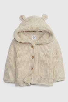 Sherpa Lined Button Up Bear Hoodie