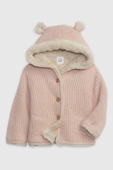 Sherpa Lined Button Up Bear Hoodie
