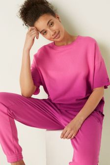 Victoria's Secret PINK Short Sleeve Crop Crew Sweatshirt