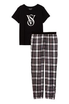 Victoria's Secret Short Sleeve Long Flannel Pyjamas