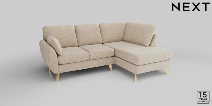 Buy Wilson Medium Corner Chaise Right Hand Chunky Weave Cream Metal Tapered Gold from the Laura Ashley online shop