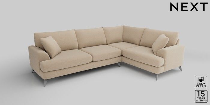 Buy Parker Large Corner Sofa Right Hand Tweedy Blend Easy Clean Light Sand High Metal Black from the Laura Ashley online shop