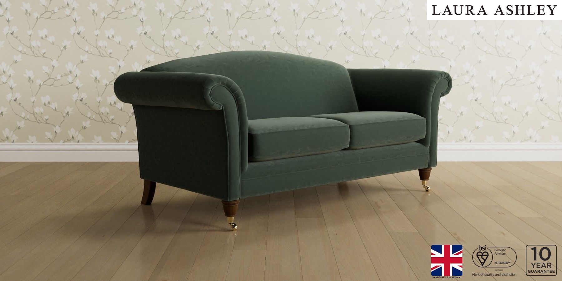 Buy Gloucester By Laura Ashley Large Sofa Kendrick Fern Low Brass