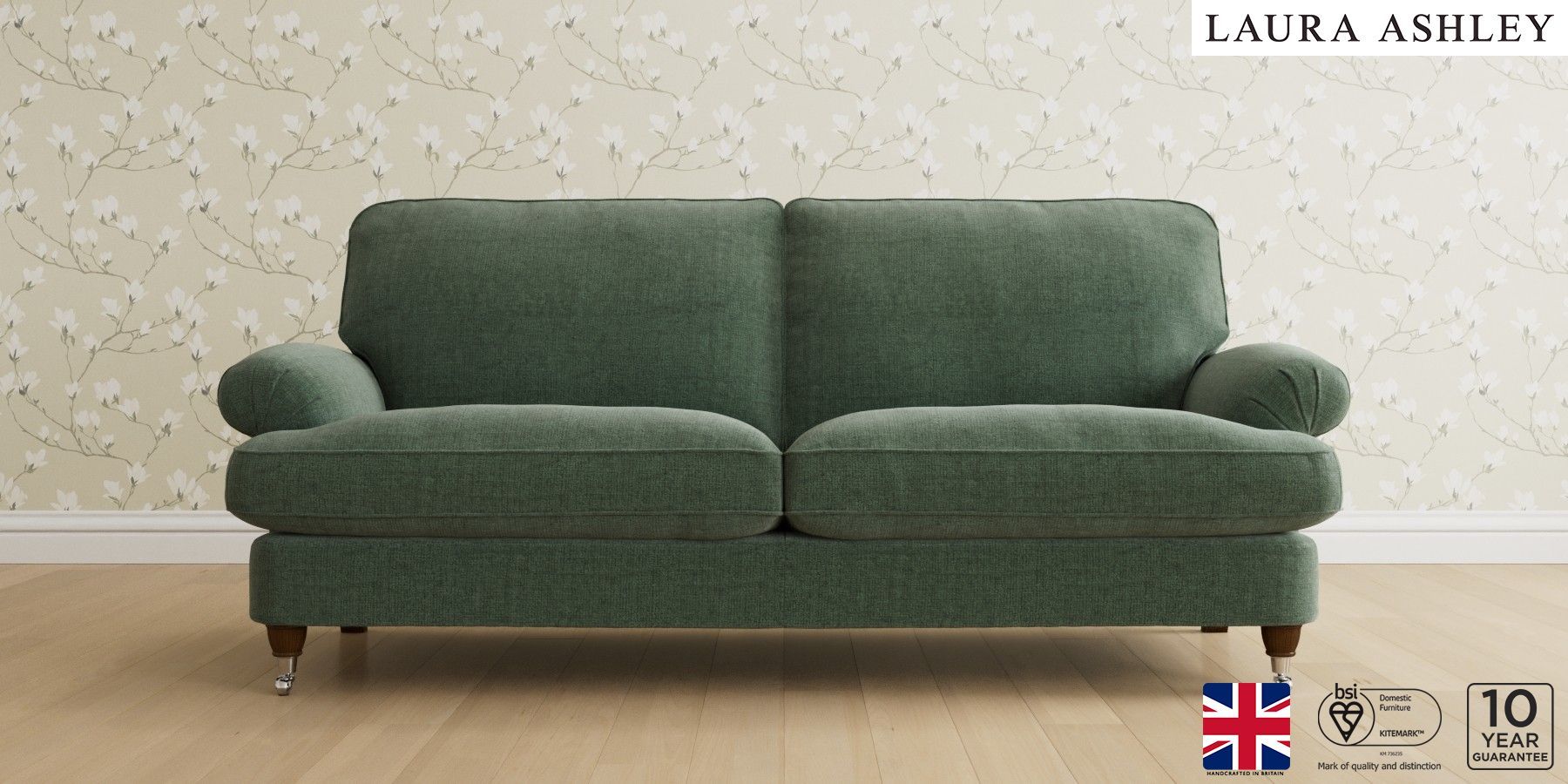 Buy Beaumaris by Laura Ashley Large Sofa Nantmor Fern Low Chrome Castor