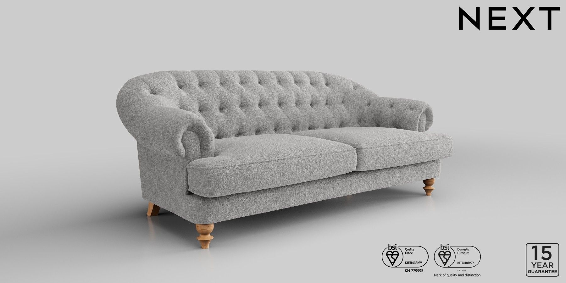 Buy Charlbury II Firmer Sit Large Sofa Chunky Chenille Light Grey