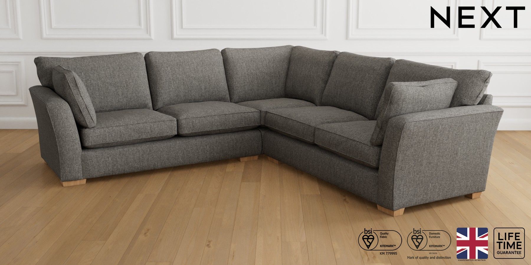 Buy Heath Highback Firmer Sit Large Corner Sofa Universal Chunky Weave Mid Grey Block Light