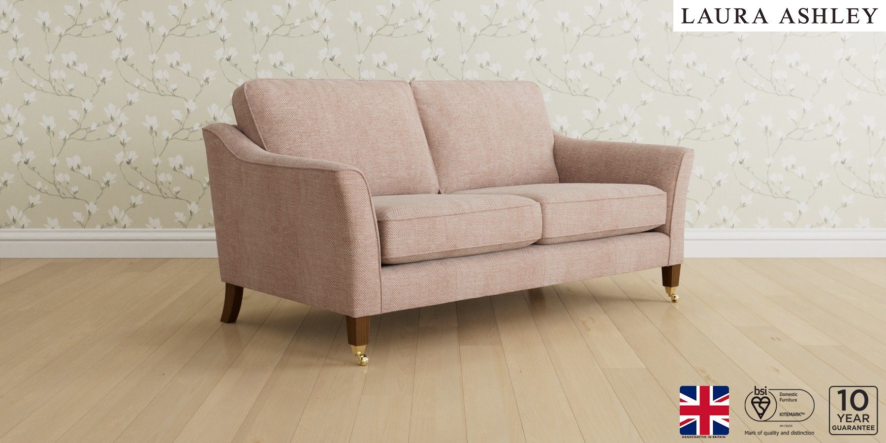 Buy Marford by Laura Ashley Medium Sofa Edwin Chenille Blush Straight ...