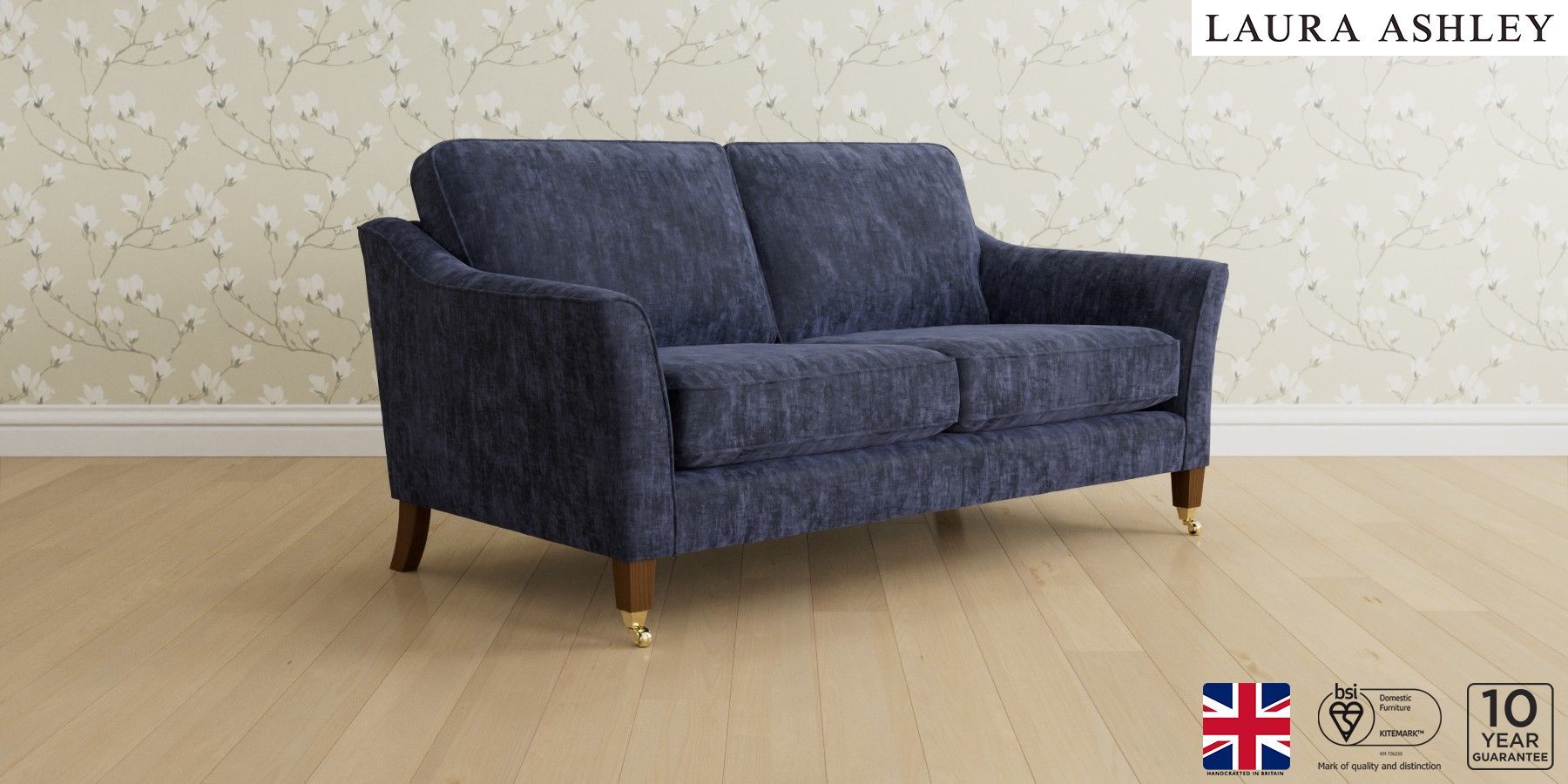 Buy Marford by Laura Ashley Medium Sofa Kingsley Velvet Midnight ...