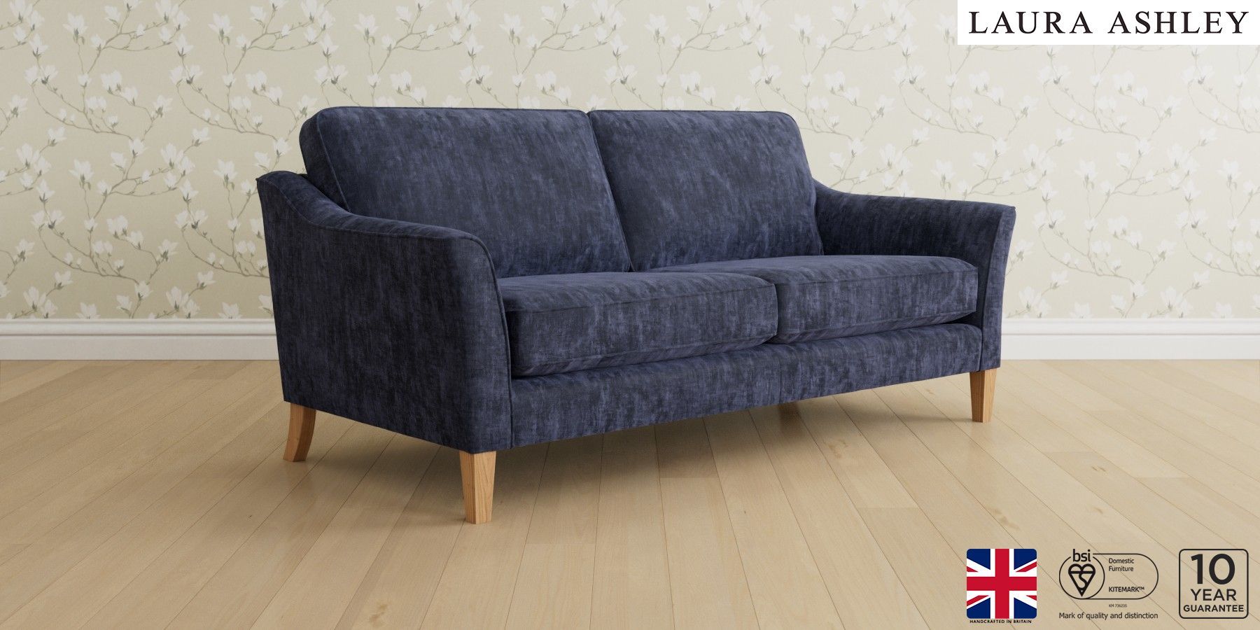 Buy Marford By Laura Ashley Large Sofa Kingsley Velvet Midnight