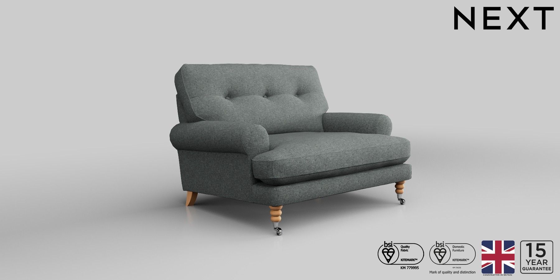 Buy Erin Buttoned Back Deep Relaxed Sit Snuggle Chunky Weave Mid Grey