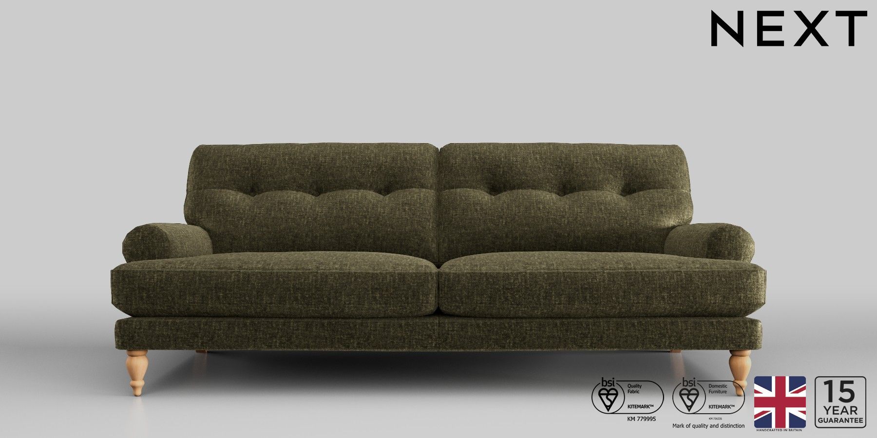 Buy Erin Buttoned Back Deep Relaxed Sit Large Sofa Plush Chenille Moss