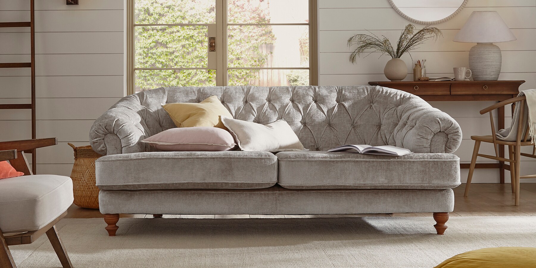 Buy Charlbury II Firmer Sit Medium Sofa Plush Velvet Easy Clean Charcoal Unique Turned Light