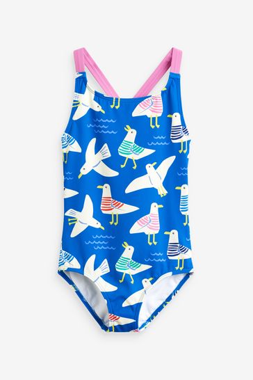 Buy Boden Blue Seagull Cross-back Printed Swimsuit from Next Ireland