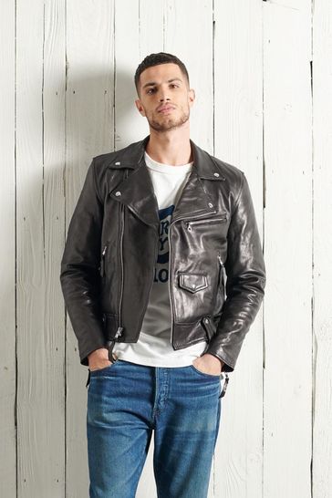 Buy Superdry Black Limited Edition Dry Leather Biker Jacket from Next ...