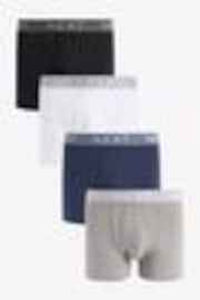 Blue Grey Texture Waistband 4 pack A-Front Cotton Rich Boxers - Image 1 of 1