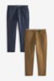 French Navy Blue/Tan Brown Straight Fit Stretch Chino Trousers 2 Pack - Image 1 of 1