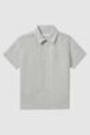 Reiss Light Sage Green Holiday Short Sleeve Linen Shirt - Image 1 of 1