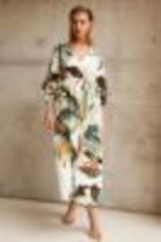 White Textured Tie-Waist Printed Midi Dress - Image 1 of 1
