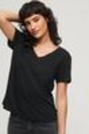 Superdry Black Slub Embroidered Relaxed V-Neck T-Shirt - Image 1 of 1