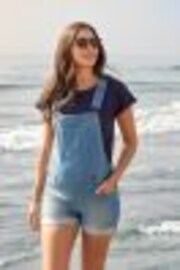 JoJo Maman Bébé Light Wash Blue Denim Short Maternity Dungarees - Image 1 of 1