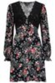 Pour Moi Black Multi Anya Fuller Bust Lace Detail Slinky Jersey Long Sleeve Tea Dress - Image 1 of 1