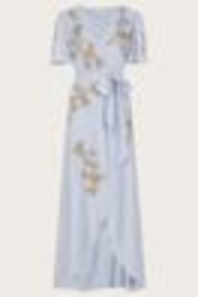 Monsoon Blue Sarah Embroidered Wrap Dress - Image 1 of 1