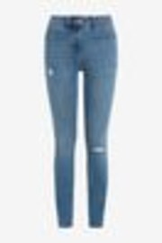 Mid Blue Ripped Power Stretch Denim Leggings - Image 1 of 1