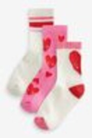 Pink/White Heart Regular Length Cotton Rich Cushioned Sole Ankle Socks 3 Pack - Image 1 of 1
