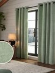 Green Sage Heavyweight Chenille Eyelet Lined Curtains - Image 1 of 1