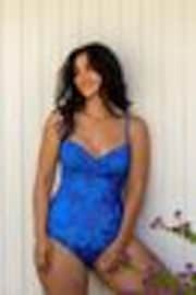 Pour Moi Blue Tropical Lightly Padded Underwired Twist Front Control Swimsuit - Image 1 of 1