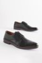 Black Standard Fit Leather Derby Shoes with Navy Contrast Sole - Image 1 of 1