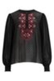 Pour Moi Black Embroidered Natasha Dobby Chiffon Long Sleeve Top - Image 1 of 1