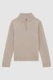 Reiss Oatmeal Melange Tempo Junior Slim Fit Knitted Half-Zip Funnel Neck Jumper - Image 1 of 1
