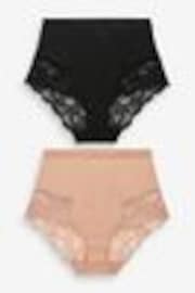Black / Praline Nude Print Tummy Control Shaping Lace Back Brazilian Knickers 2 Pack - Image 1 of 1