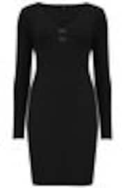 Pour Moi Black Layla Rib Knit V-Neck Bodycon Mini Dress - Image 1 of 1