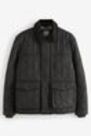 Black Shower Resistant Diamond Quilt Corduroy Collared Jacket - Image 1 of 1