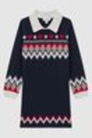 Reiss Navy Billie 9-14 yrs Fairisle Pattern Knitted Dress - Image 1 of 1