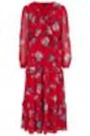Pour Moi Red Floral Print Chiffon Frill Midaxi Dress - Image 1 of 1