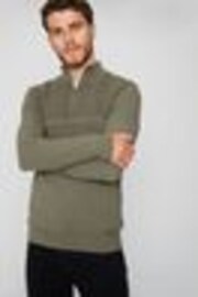Threadbare Khaki Rib Detail Knitted Quarter Zip Jumper - Image 1 of 1