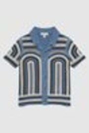Reiss Blue Columbia Junior Crochet Cuban Collar Shirt - Image 1 of 1