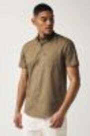 Brown Regular Fit Short Sleeve Easy Iron Button Down Oxford Shirt - Image 1 of 1