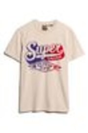 Superdry Cream Flocked Faded Graphic T-Shirt - Image 1 of 1