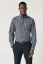 Navy Blue Floral Regular Fit Easy Iron Button Down Oxford Shirt - Image 1 of 1