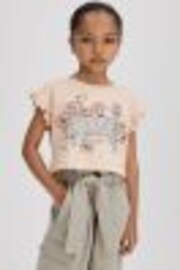 Reiss Pink Saskia 4-9 yrs Ruffle Sleeve Cropped Motif T-Shirt - Image 1 of 1