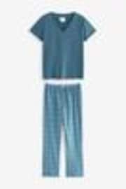 Chambray Blue Geo 100% Cotton Short Sleeve Pyjamas - Image 1 of 1