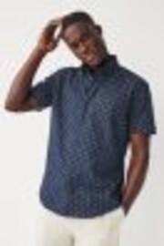 Navy Blue Flamingo Easy Iron Button Down Short Sleeve Oxford Shirt - Image 1 of 1