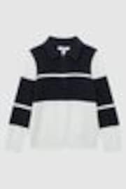 Reiss Navy/White Tokyo Senior Slim Fit Half-Zip Long Sleeve Polo Shirt - Image 1 of 1
