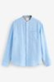 Blue Grandad Collar Cotton Linen Blend Long Sleeve Shirt - Image 1 of 1
